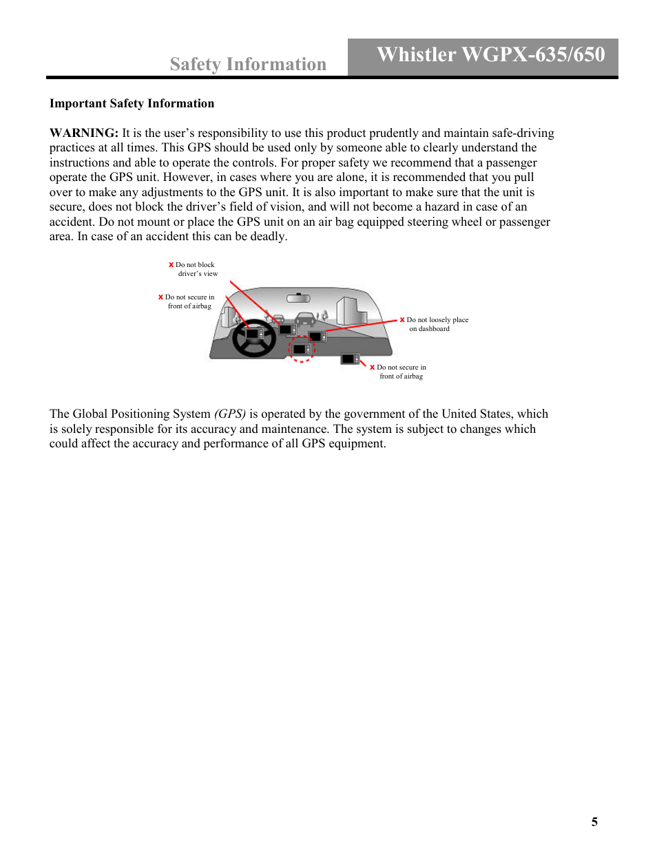 Safety information | Whistler WGPX-635 User Manual | Page 5 / 27