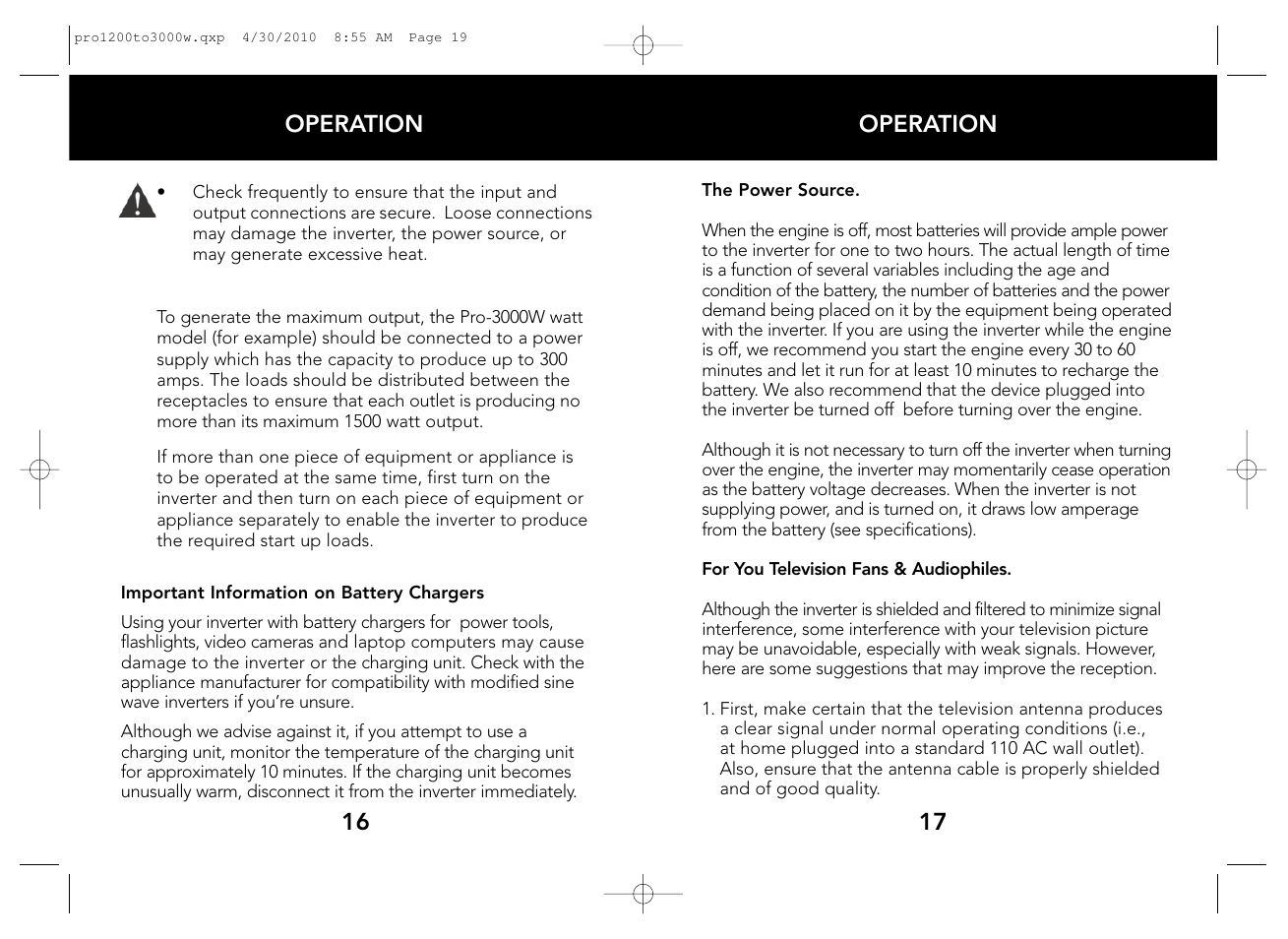 Whistler POWER INVERTERS PRO-1200W User Manual | Page 10 / 17