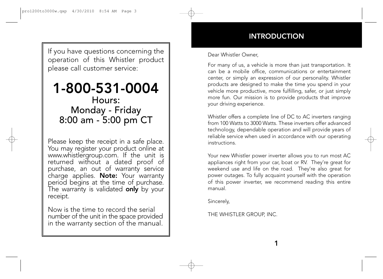 Whistler POWER INVERTERS PRO-1200W User Manual | Page 2 / 17