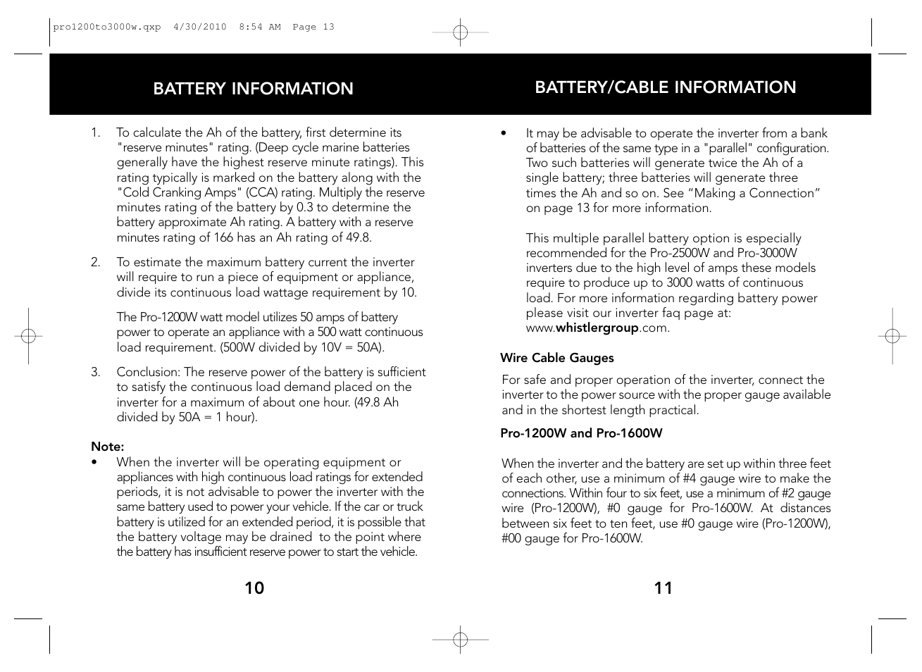 Whistler POWER INVERTERS PRO-1200W User Manual | Page 7 / 17