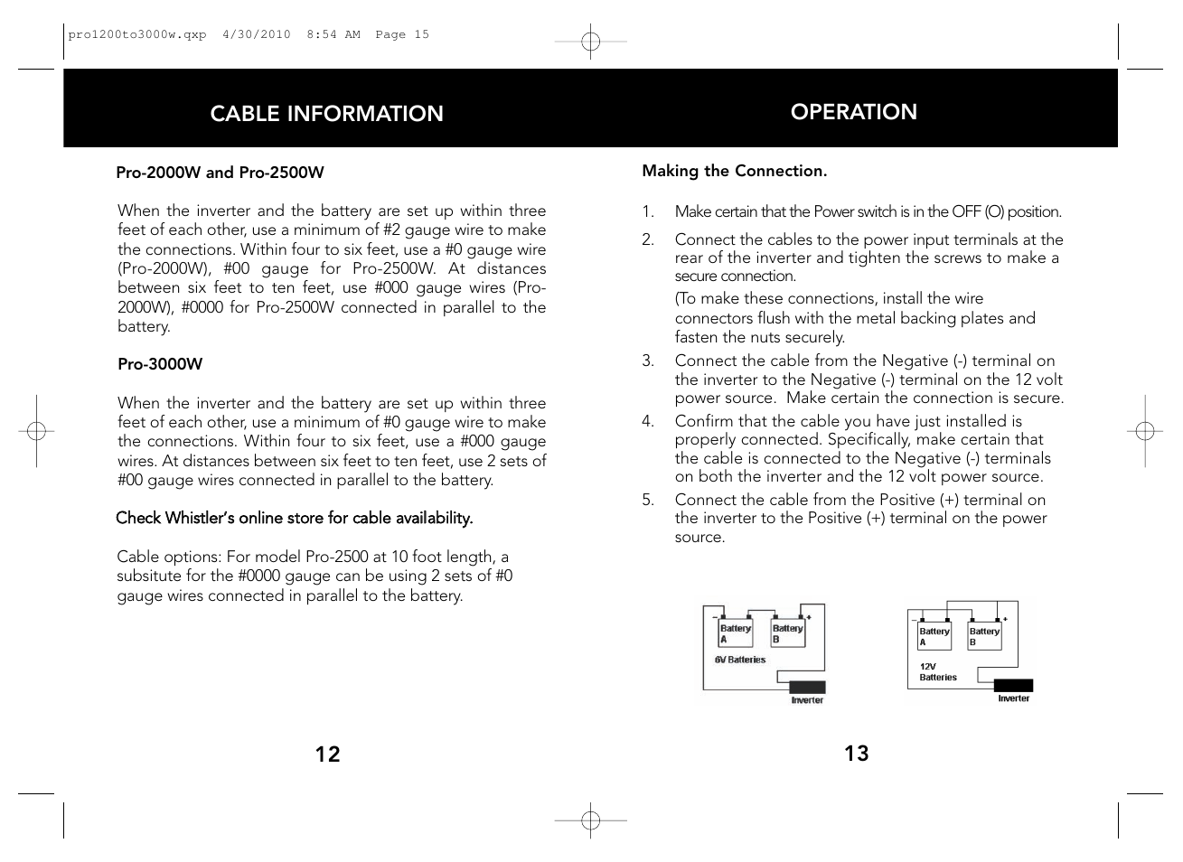 Whistler POWER INVERTERS PRO-1200W User Manual | Page 8 / 17