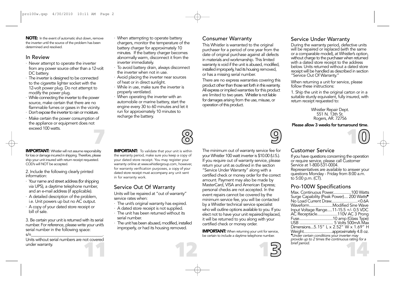 Whistler PRO-100W User Manual | Page 2 / 2