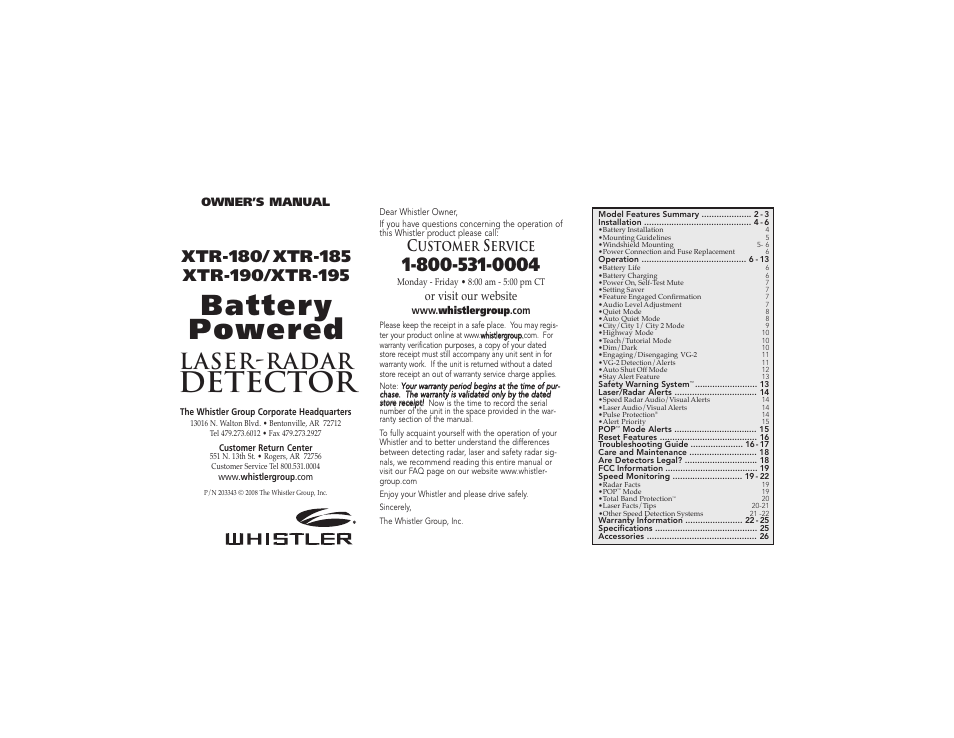 Whistler XTR-195 User Manual | 9 pages