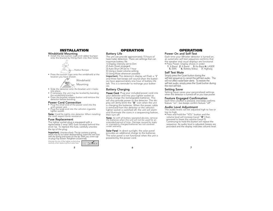 Installation, Operation | Whistler XTR-195 User Manual | Page 3 / 9