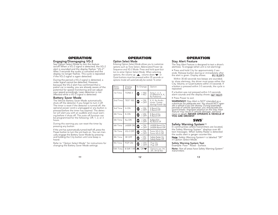 Operation | Whistler XTR-280 User Manual | Page 5 / 10