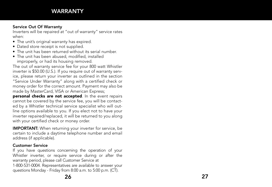 Whistler 800 WATT POWER INVERTER User Manual | Page 15 / 15