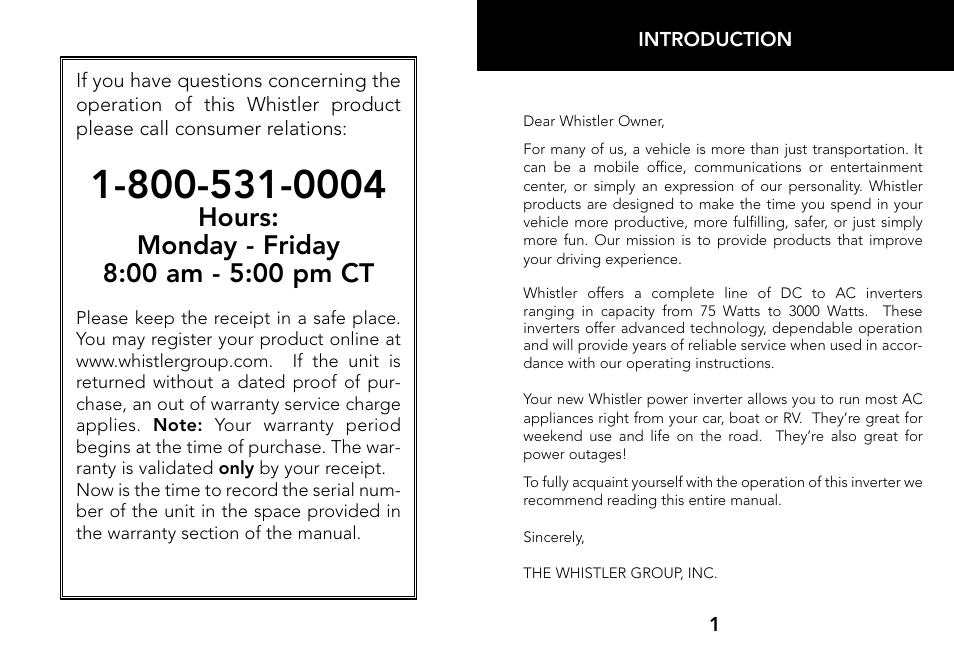 Whistler 800 WATT POWER INVERTER User Manual | Page 2 / 15