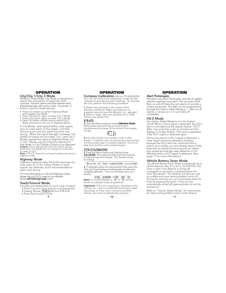Operation | Whistler XTR-590 User Manual | Page 4 / 9