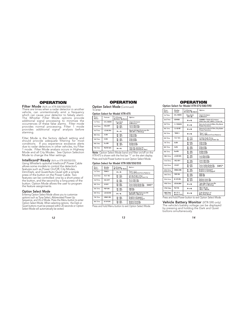 Operation | Whistler XTR-590 User Manual | Page 5 / 9