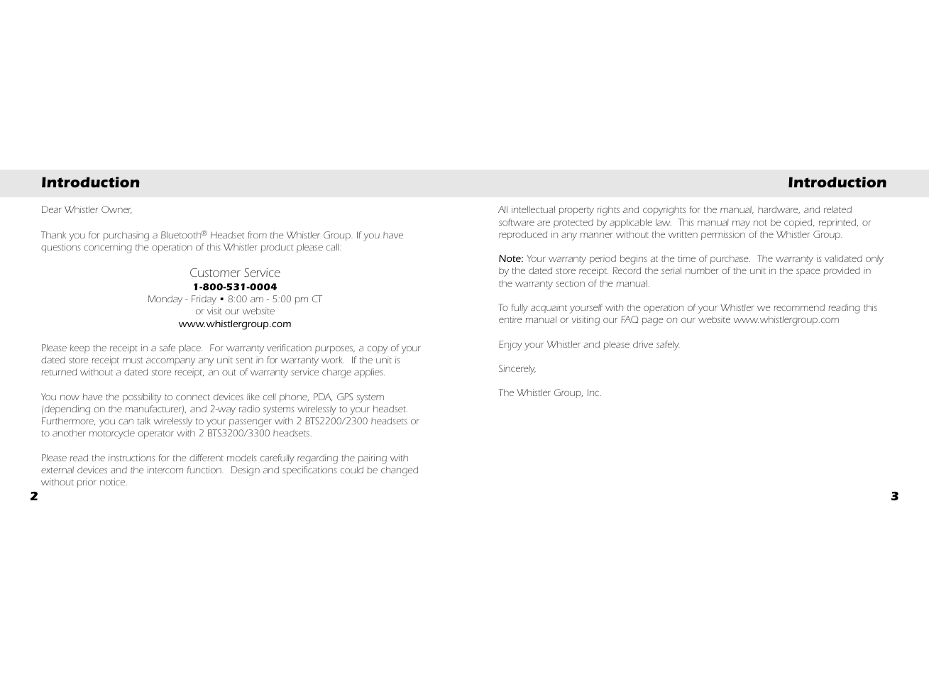 Introduction | Whistler BT3300 User Manual | Page 3 / 21