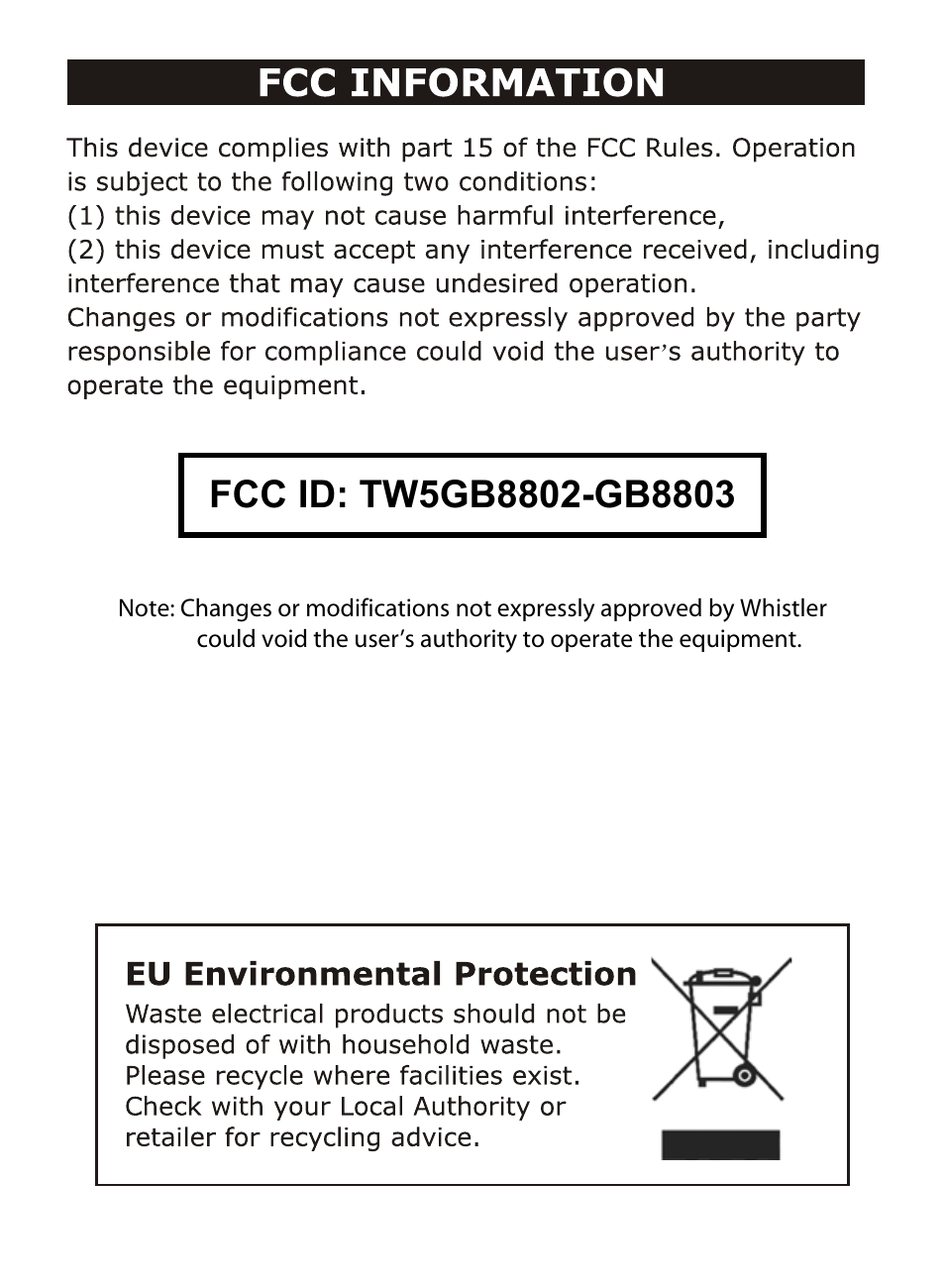 8802aj14f | Whistler WIC-2409C User Manual | Page 15 / 15