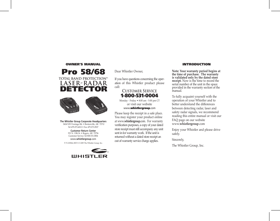 Whistler Pro 58/68 User Manual | 9 pages
