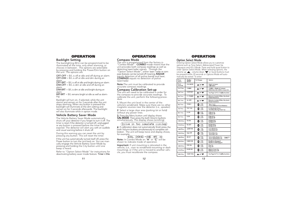 Operation | Whistler Detector Laser-Radar XTR-585 User Manual | Page 5 / 9