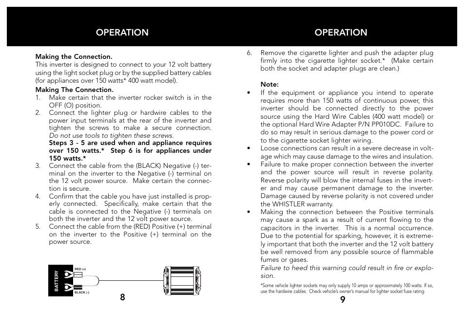 Operation, 9operation | Whistler 200/400 WATT User Manual | Page 6 / 15