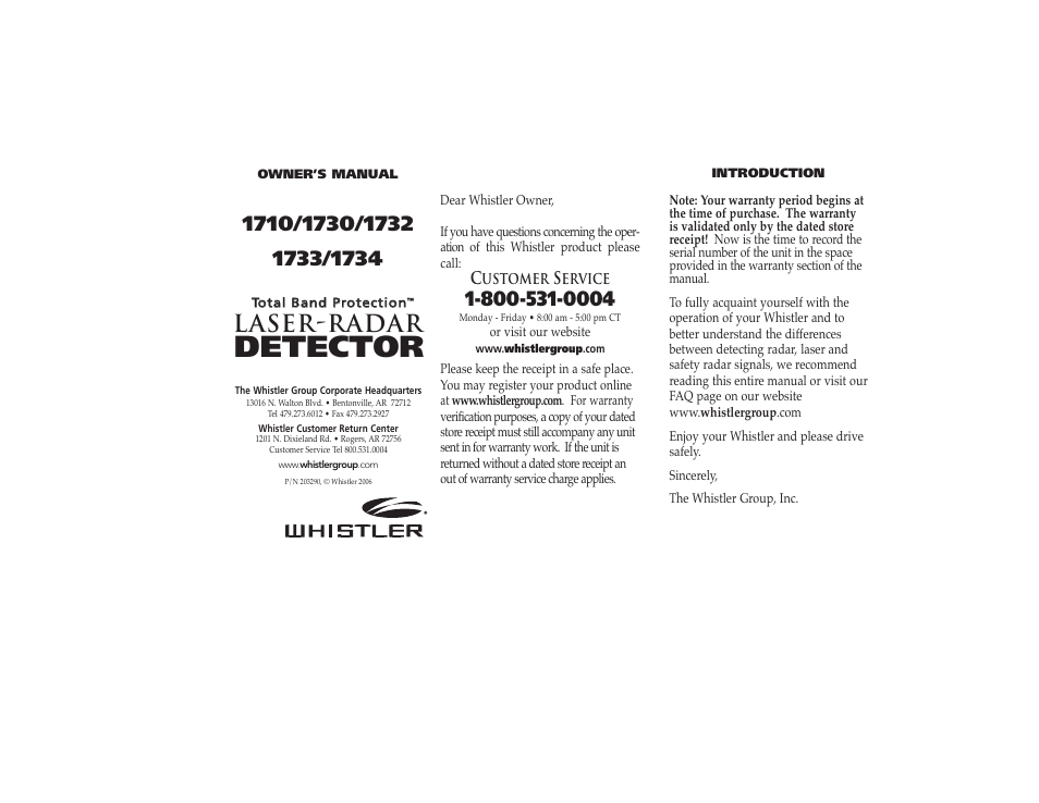 Whistler 1710 User Manual | 9 pages