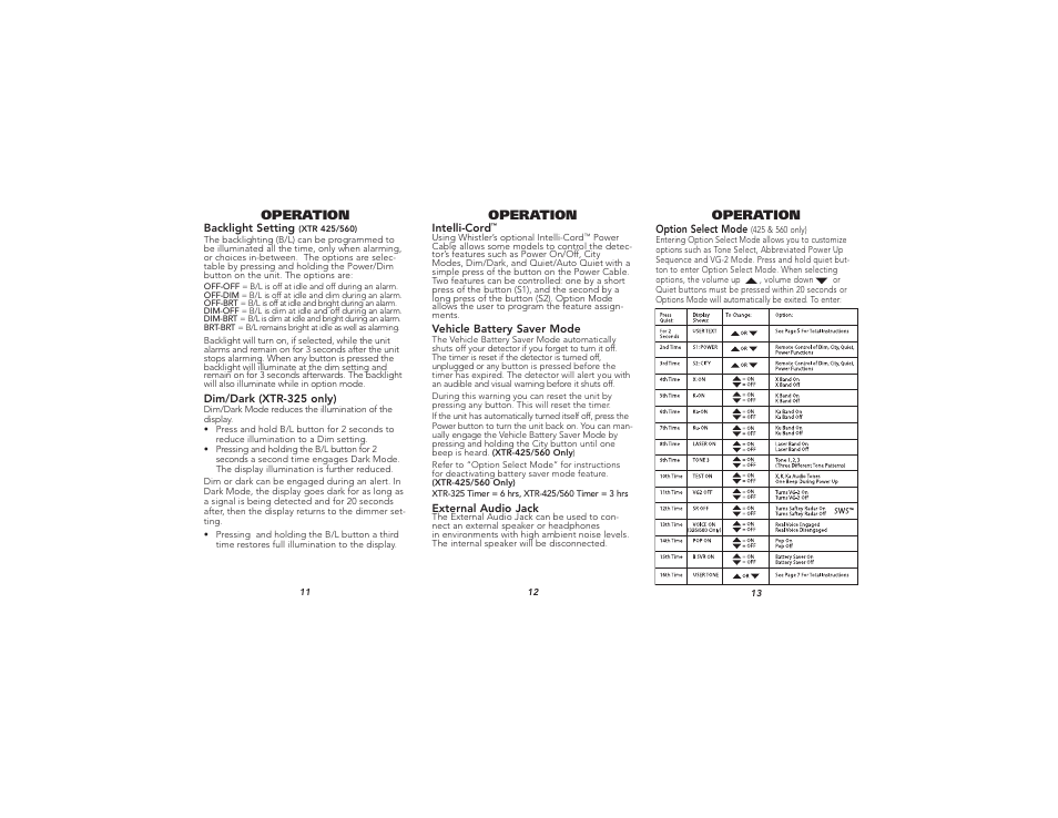 Operation | Whistler XTR - 325 User Manual | Page 5 / 9