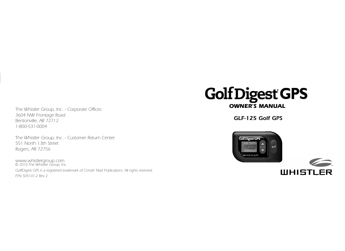 Whistler GOLF GPS GLF-125 User Manual | 22 pages