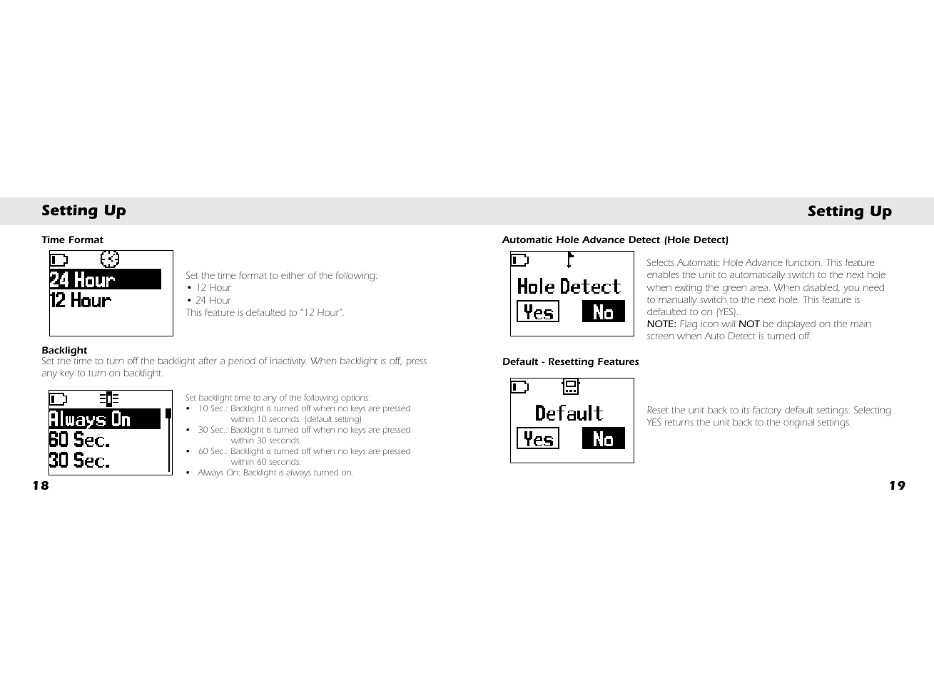 Setting up | Whistler GOLF GPS GLF-125 User Manual | Page 11 / 22