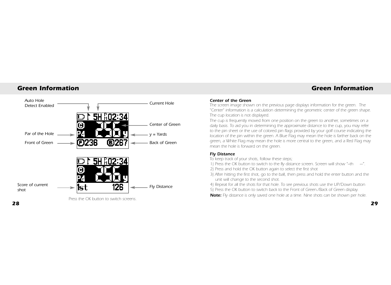 Green information | Whistler GOLF GPS GLF-125 User Manual | Page 16 / 22