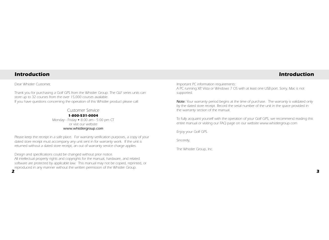 Introduction | Whistler GOLF GPS GLF-125 User Manual | Page 3 / 22