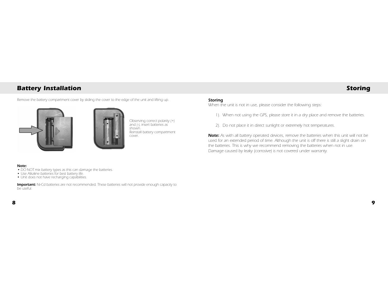 Storing battery installation | Whistler GOLF GPS GLF-125 User Manual | Page 6 / 22