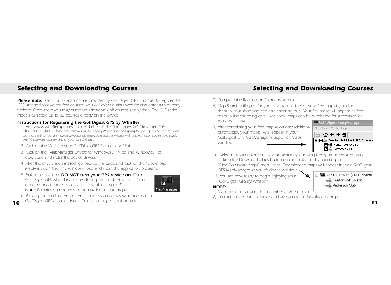 Selecting and downloading courses | Whistler GOLF GPS GLF-125 User Manual | Page 7 / 22