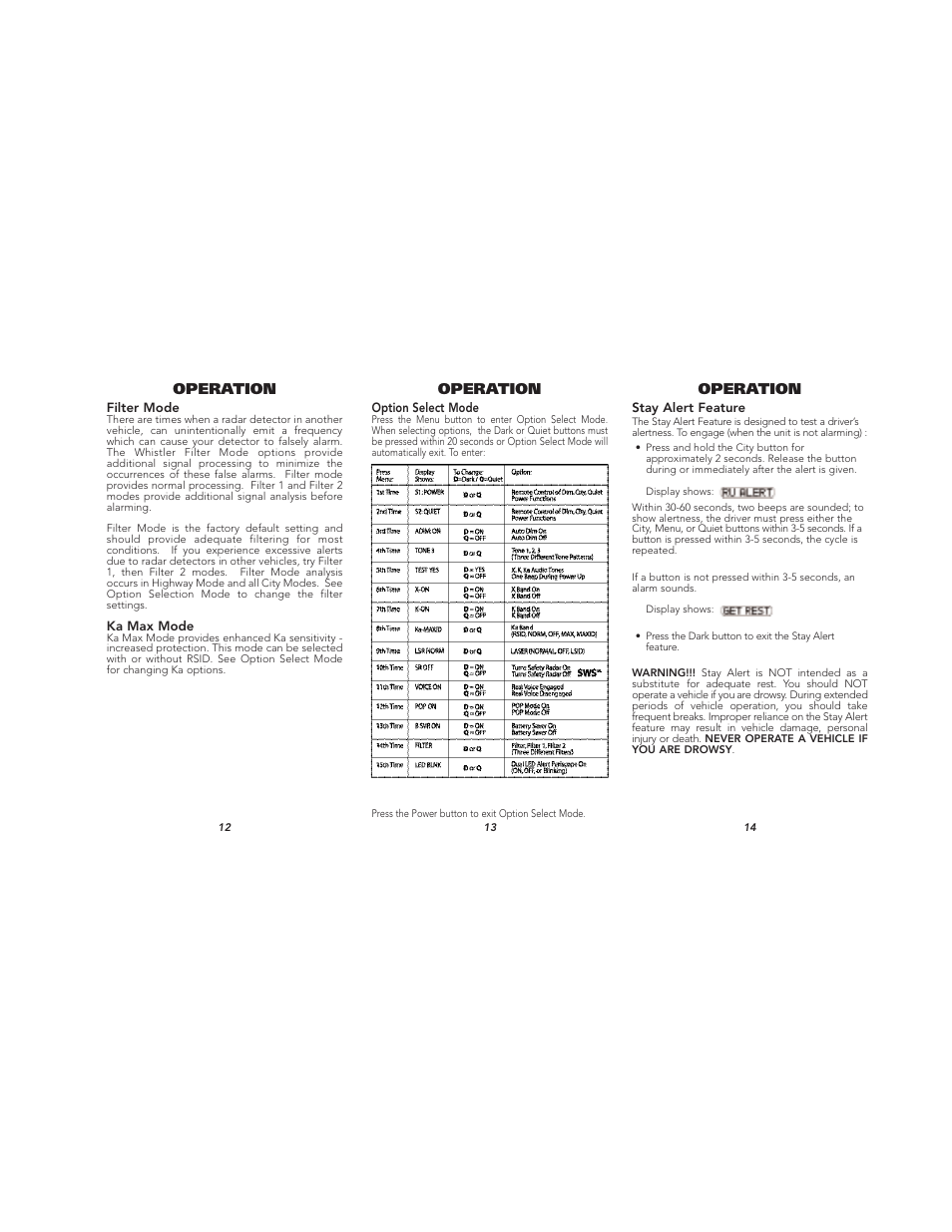 Operation | Whistler PROTECTION PRO-78SE User Manual | Page 5 / 9