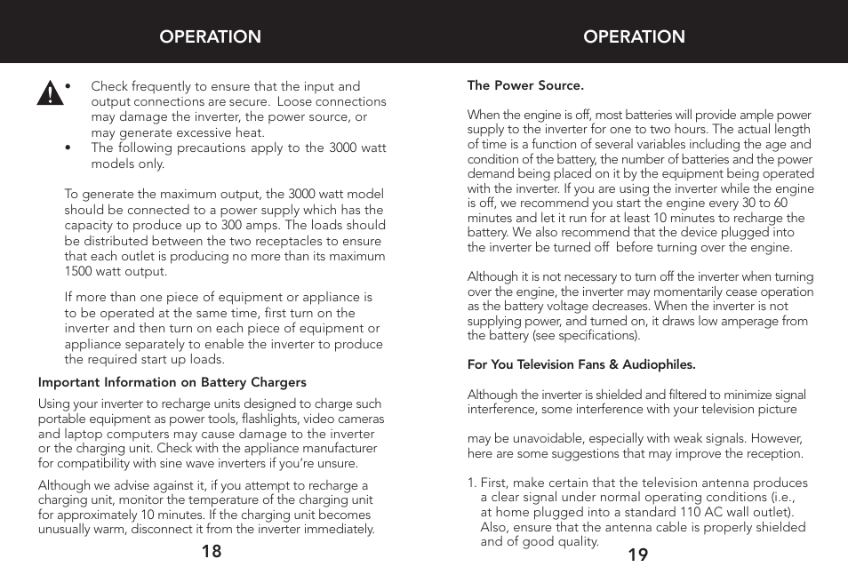 Operation, Operation 18 | Whistler 3000 User Manual | Page 11 / 18