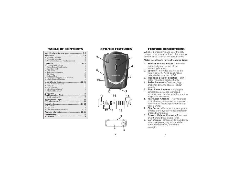 Whistler LASER-RADAR XTR-130 User Manual | Page 2 / 9