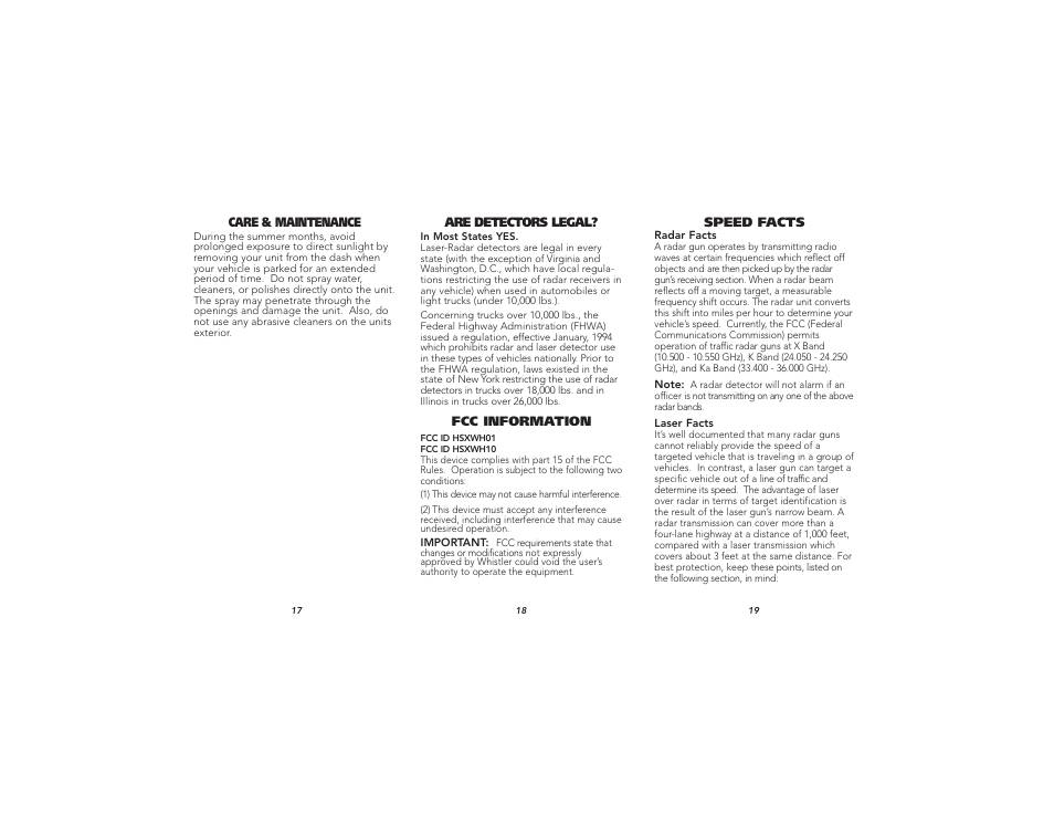 Whistler LASER-RADAR XTR-130 User Manual | Page 7 / 9
