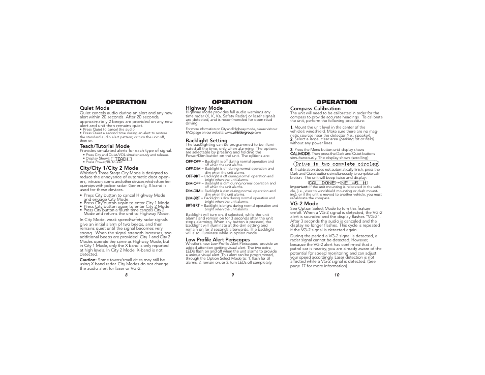 Operation | Whistler XTR-540 User Manual | Page 4 / 9