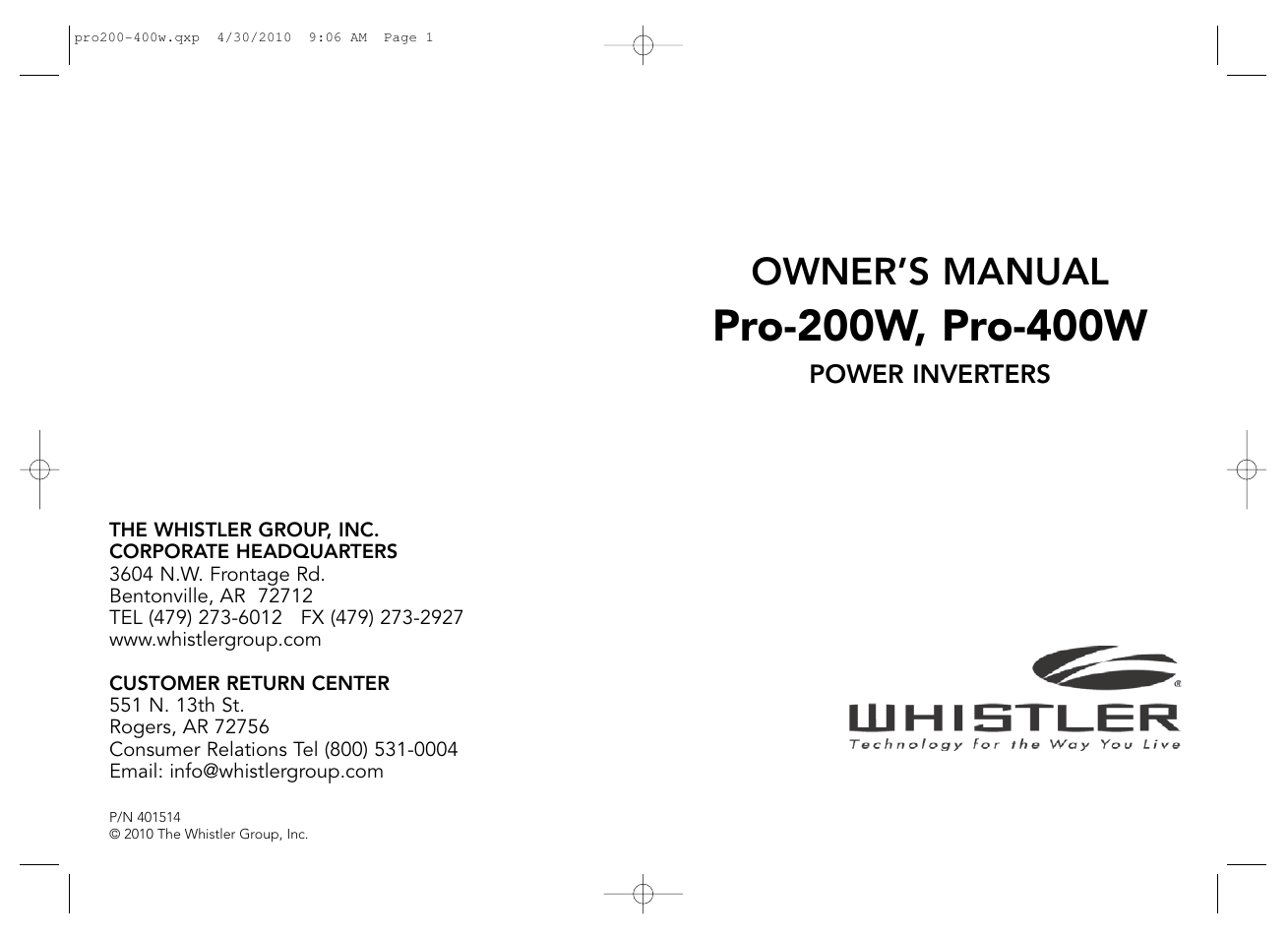 Whistler PRO-200W User Manual | 15 pages