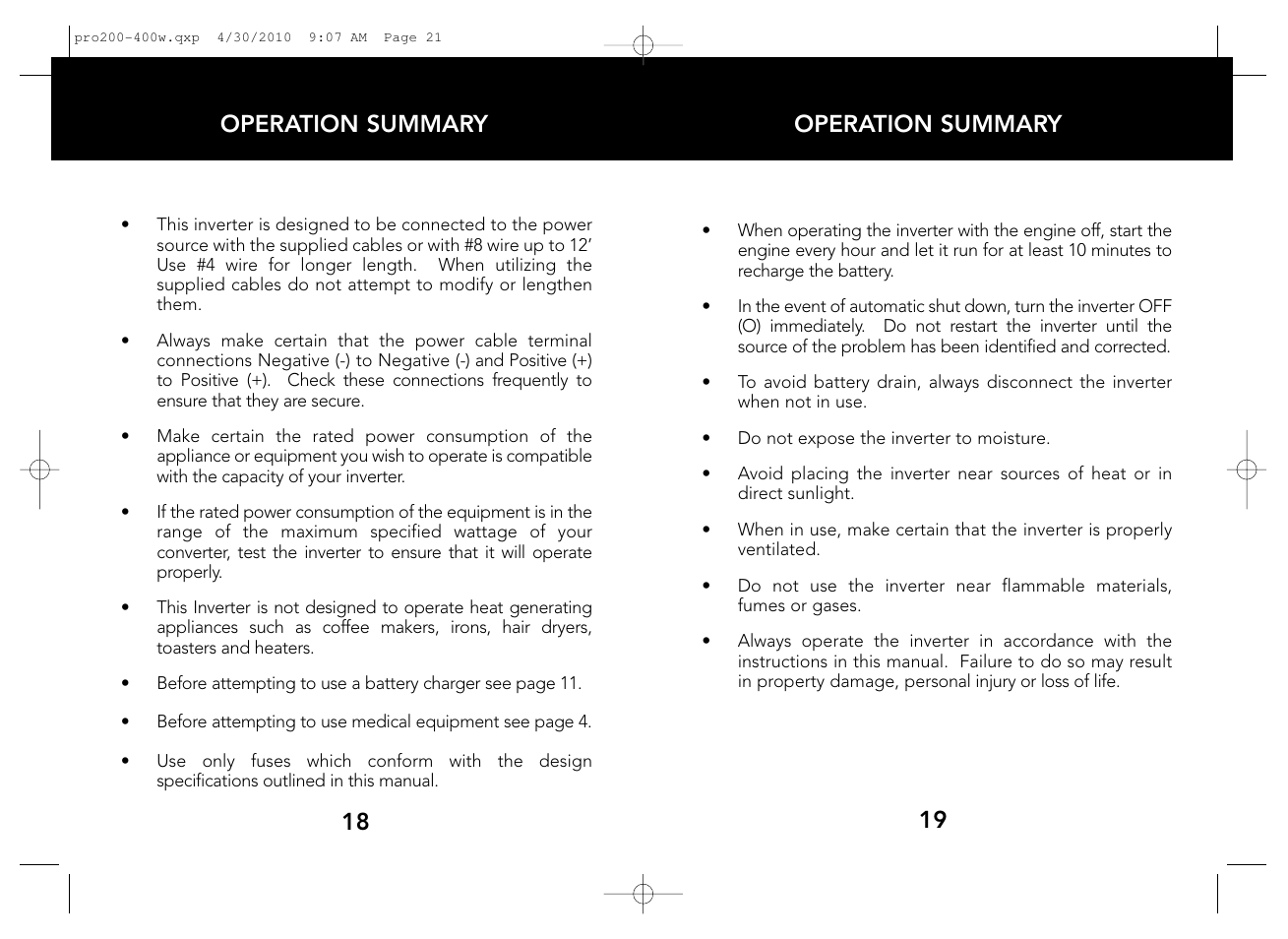 Operation summary 19 operation summary 18 | Whistler PRO-200W User Manual | Page 11 / 15