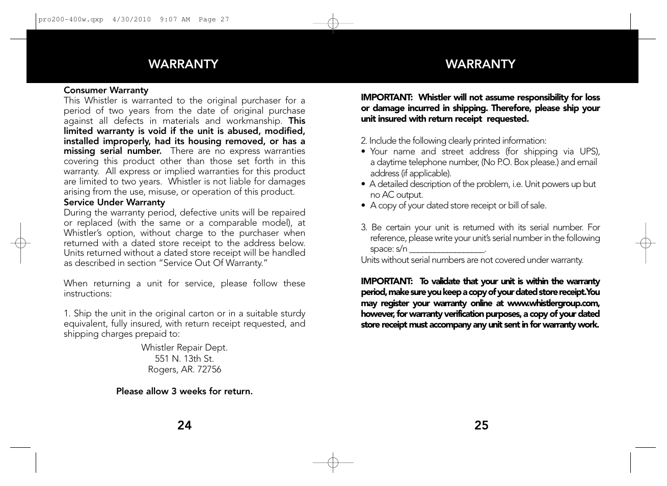 Whistler PRO-200W User Manual | Page 14 / 15