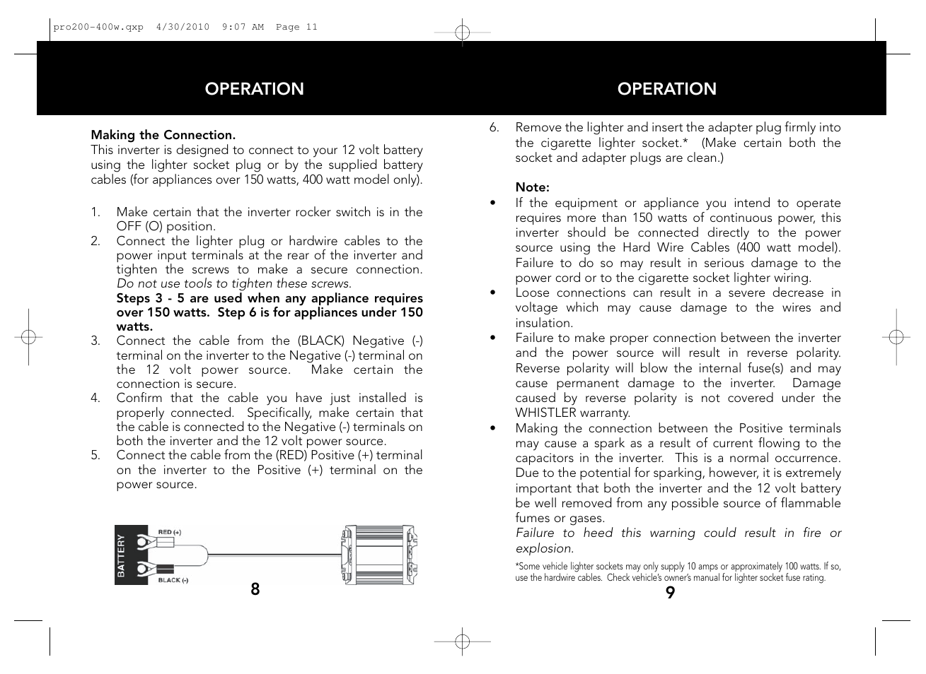 Operation, 9operation | Whistler PRO-200W User Manual | Page 6 / 15