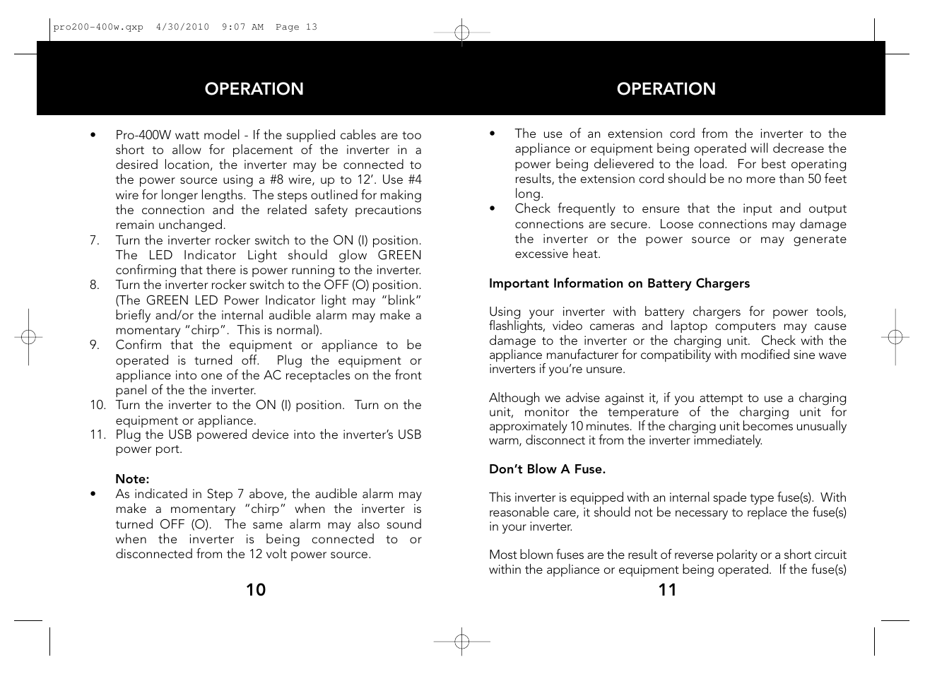 Operation, 11 operation 10 | Whistler PRO-200W User Manual | Page 7 / 15