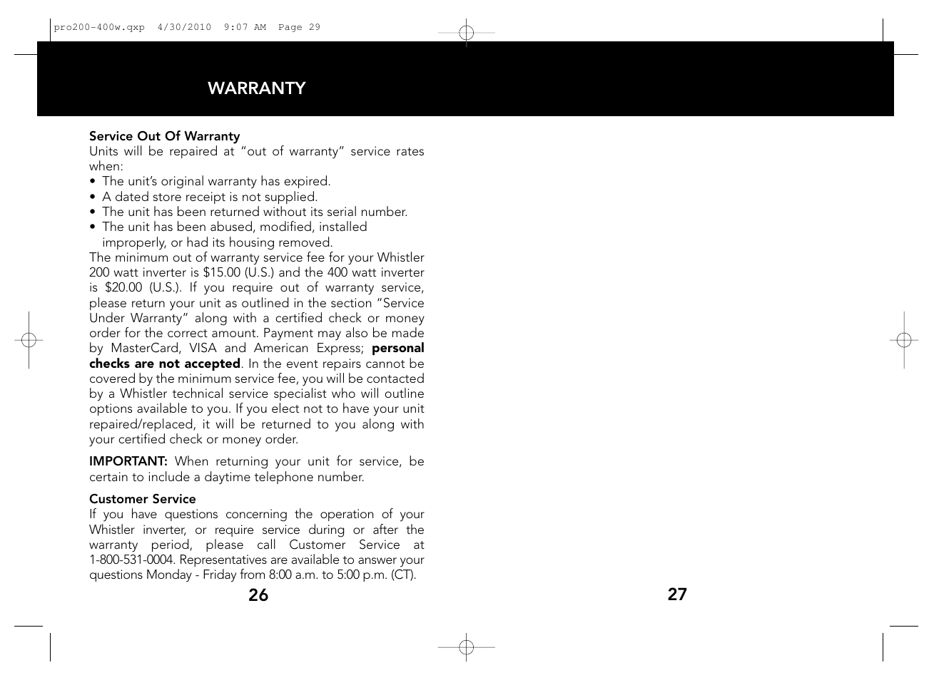 Whistler PRO-400W User Manual | Page 15 / 15