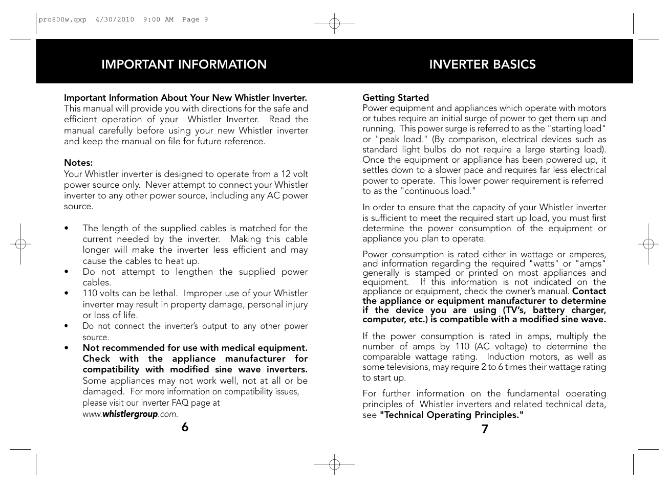 Inverter basics, 7important information | Whistler PRO-800W User Manual | Page 5 / 17