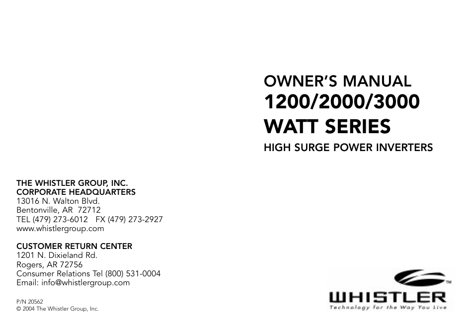 Whistler 2000 WATT User Manual | 18 pages