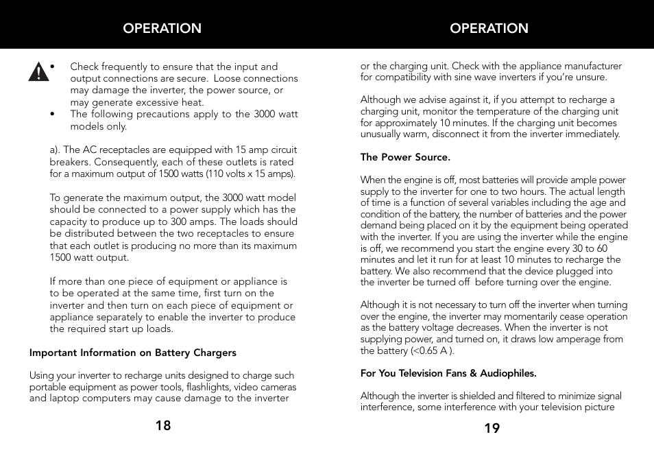 Operation, Operation 18 | Whistler 2000 WATT User Manual | Page 11 / 18