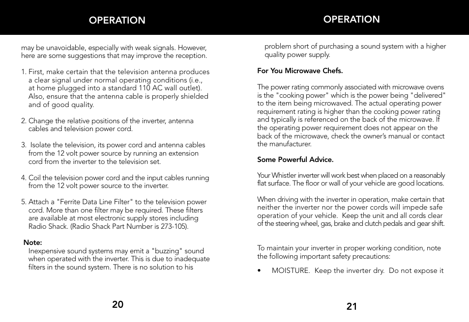 21 20 operation operation | Whistler 2000 WATT User Manual | Page 12 / 18