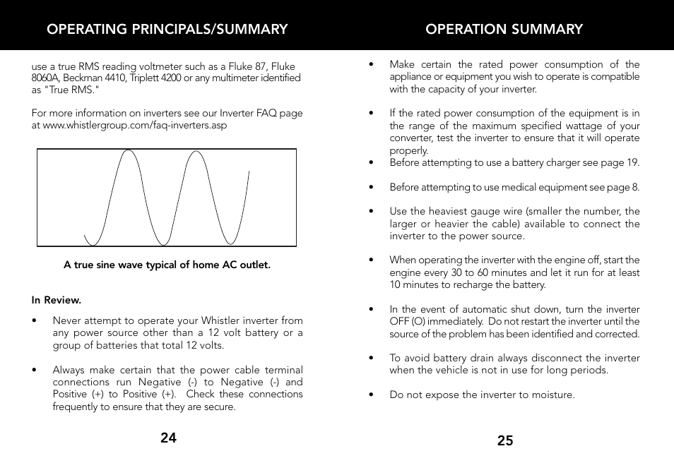 Operation summary, 25 operating principals/summary | Whistler 2000 WATT User Manual | Page 14 / 18