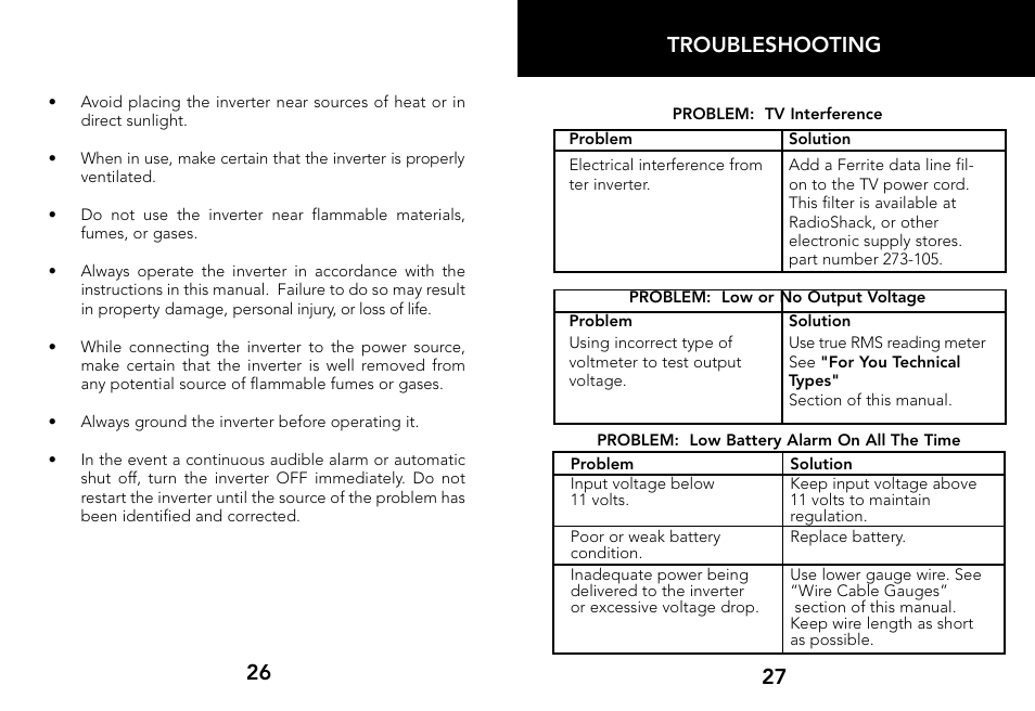 Troubleshooting 27, Operation summary | Whistler 2000 WATT User Manual | Page 15 / 18