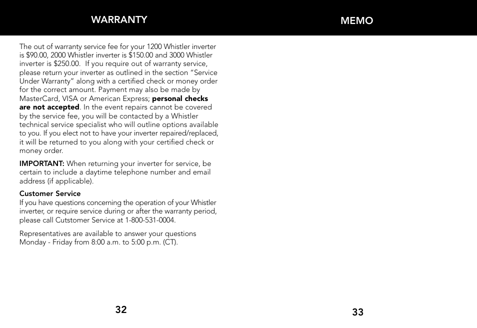 Whistler 2000 WATT User Manual | Page 18 / 18