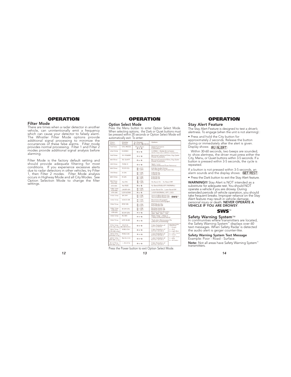Operation | Whistler TOTAL BAND PROTECTION XTR-695 User Manual | Page 5 / 9