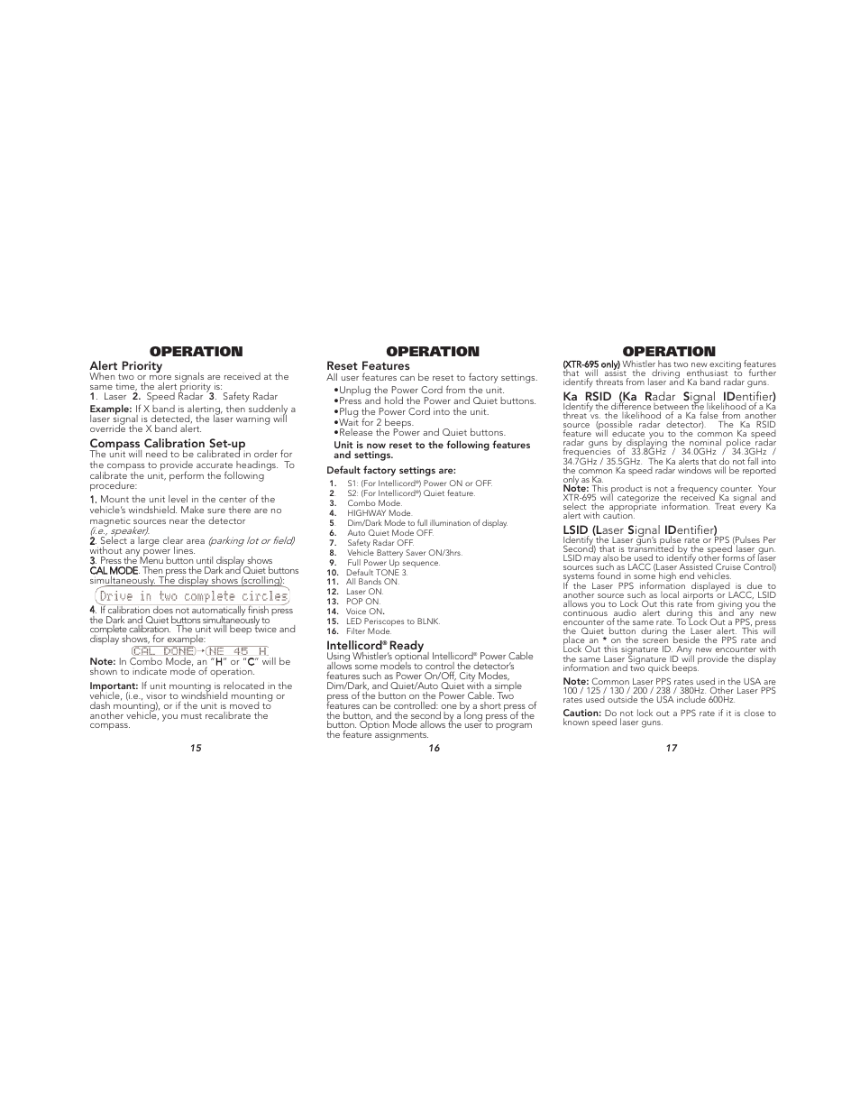 Operation | Whistler TOTAL BAND PROTECTION XTR-695 User Manual | Page 6 / 9