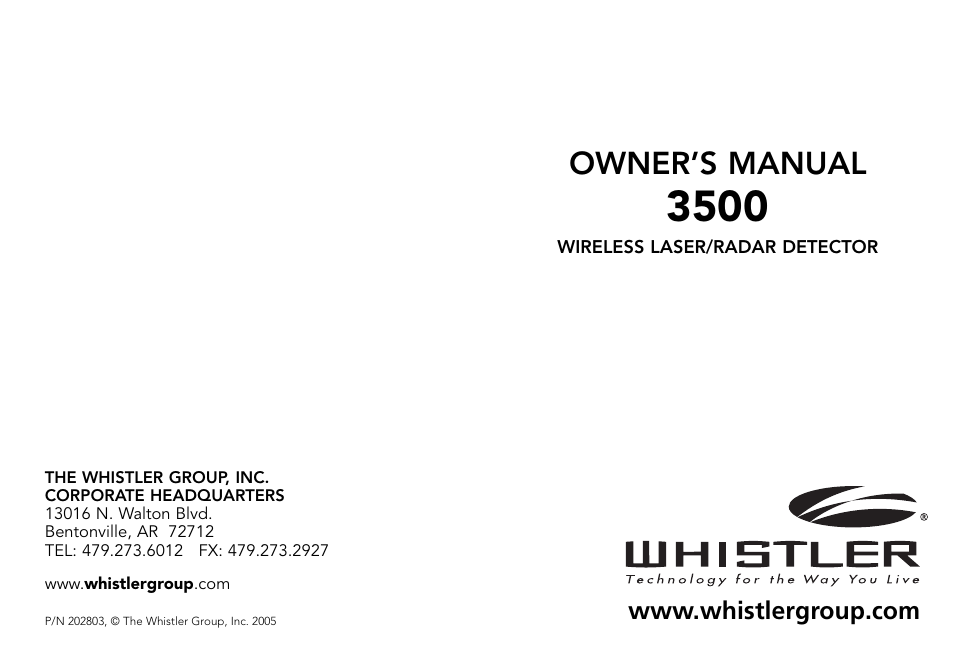 Whistler 3500 User Manual | 16 pages