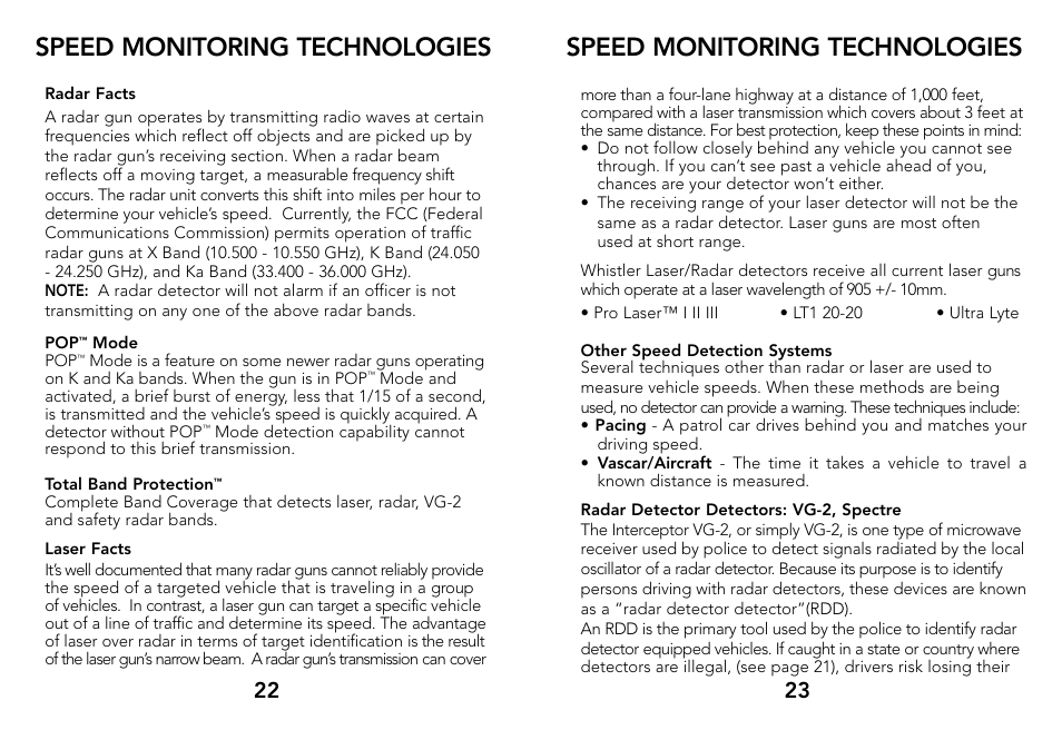 Speed monitoring technologies | Whistler 3500 User Manual | Page 13 / 16