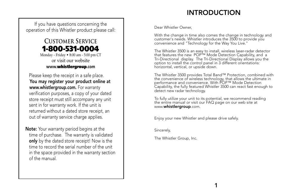 Introduction | Whistler 3500 User Manual | Page 2 / 16