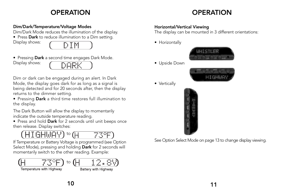 Operation | Whistler 3500 User Manual | Page 7 / 16